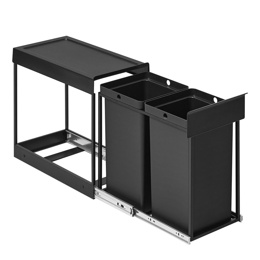 Mülleimer küche, Mülltrennsystem für Unterschrank, 2 x 15 L, Abfalleimer 2 Fächer, ausziehbar, Stahlrahmen