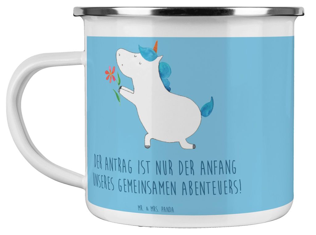 Mr. & Mrs. Panda Teetasse Heiratsantrag Abenteuer - Sky Blue - Geschenk, Geschenke, Heirat, Märchen, Haferl, persönlicher Antrag, Tasse Emaille, ...