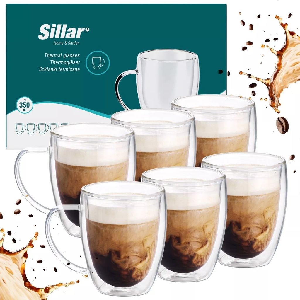 6x 350ml Doppelwandige Thermo Gläser Latte Macchiato Espresso Teegläser