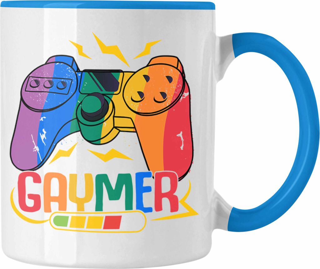 Trendation - LGBT Tasse Geschenk für Schwule Lesben Transgender Gaymer Regenbogen Lustige Grafik Regenbogen (Blau)