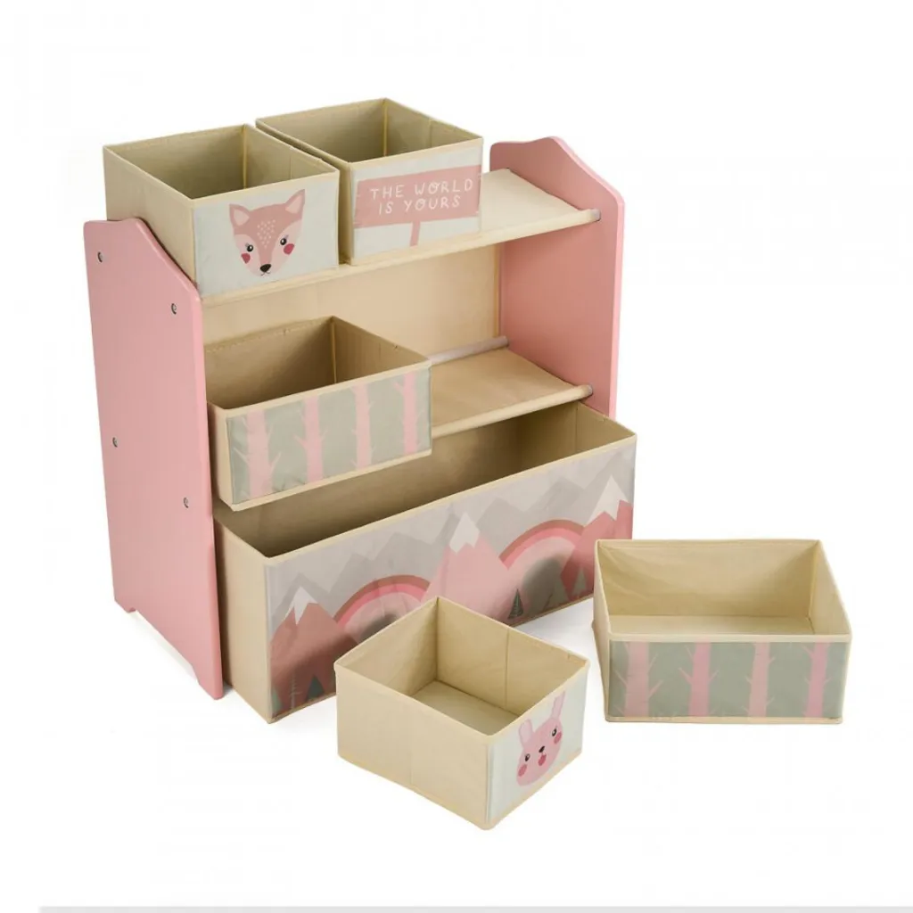 Organiseur de jouets Pink Forest rose pastel et bois design ludique
