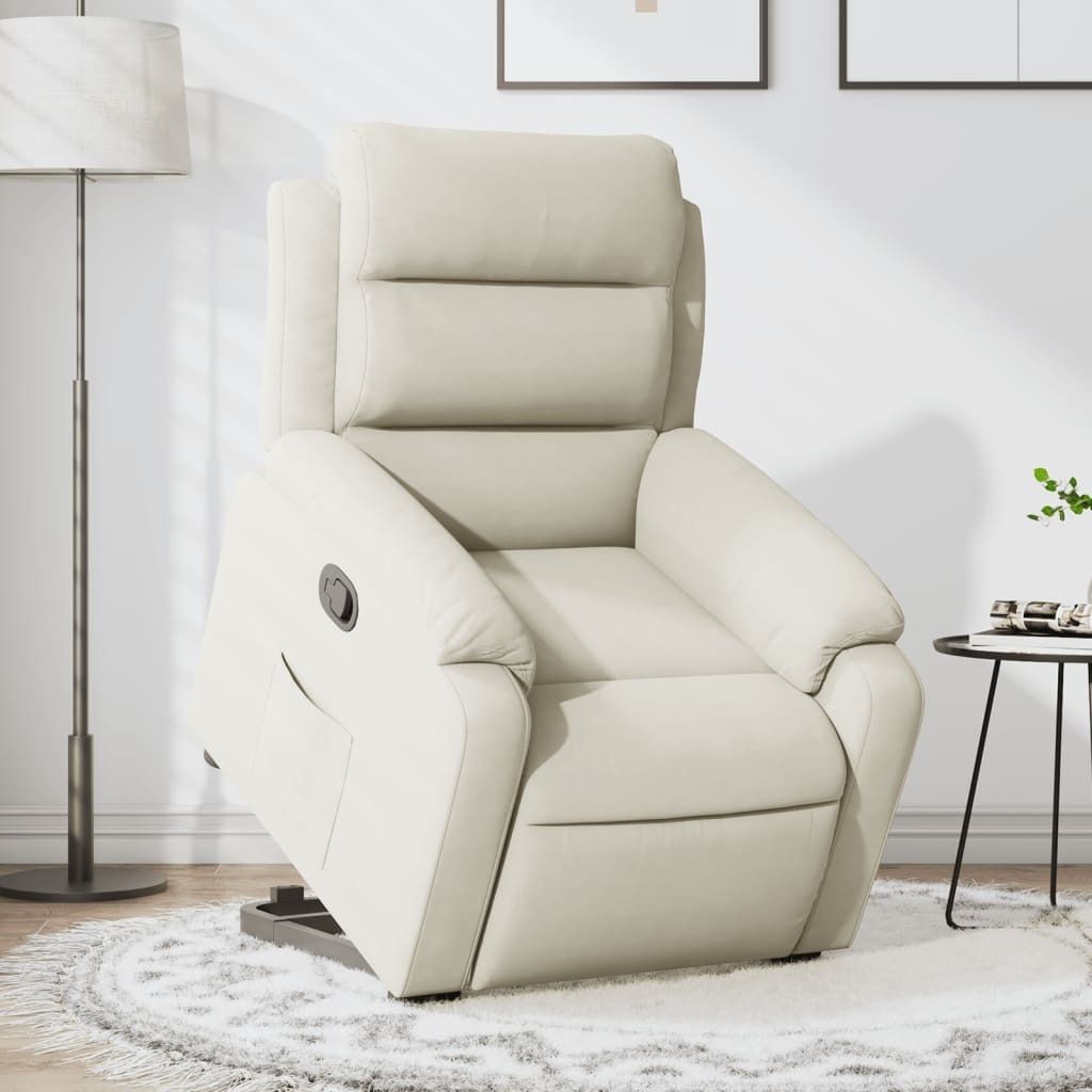 Möbel Relaxsessel mit Aufstehhilfe Creme Samt - Fernseh- & Relaxsessel 3205101