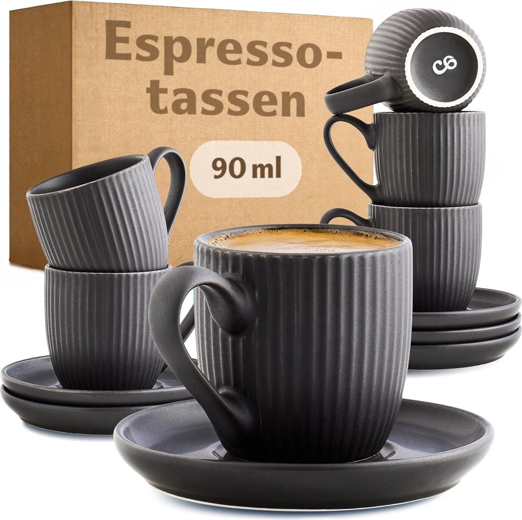 Espressotassen Schwarz Matt 6er Set