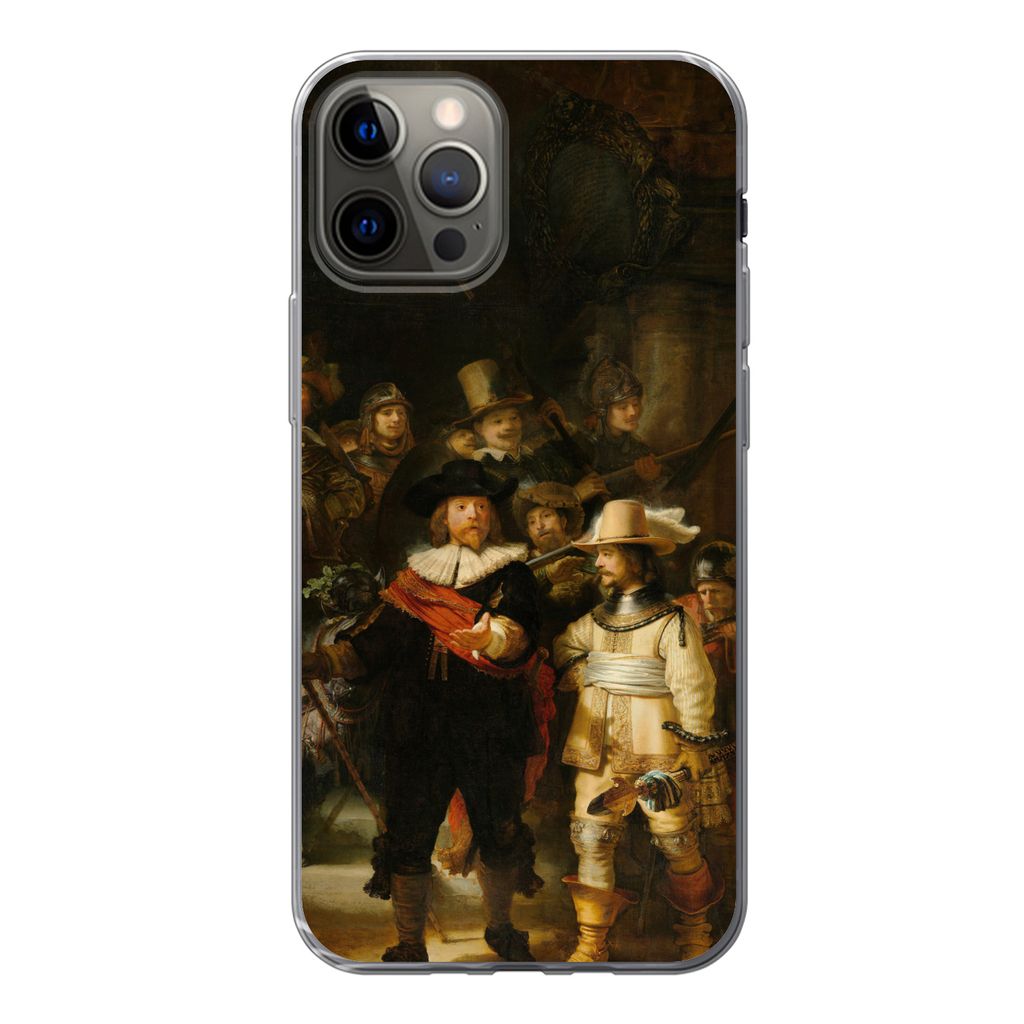MuchoWow Handyhülle Schutzhülle Hülle für iPhone 12 Pro Die Nachtwache - Gemälde von Rembrandt van Rijn Silikon Softcase Handy Hülle - Abde...