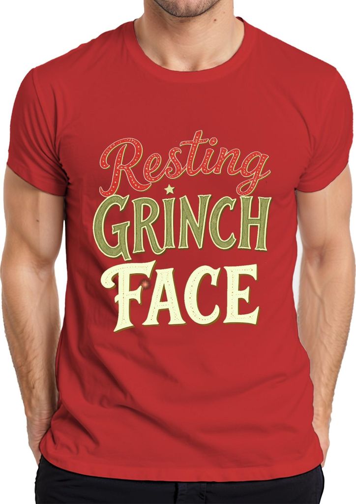 Resting Grinch Face Weihnachten lustig Geschenk Retro grün Herren T-Shirt, Rot, XL