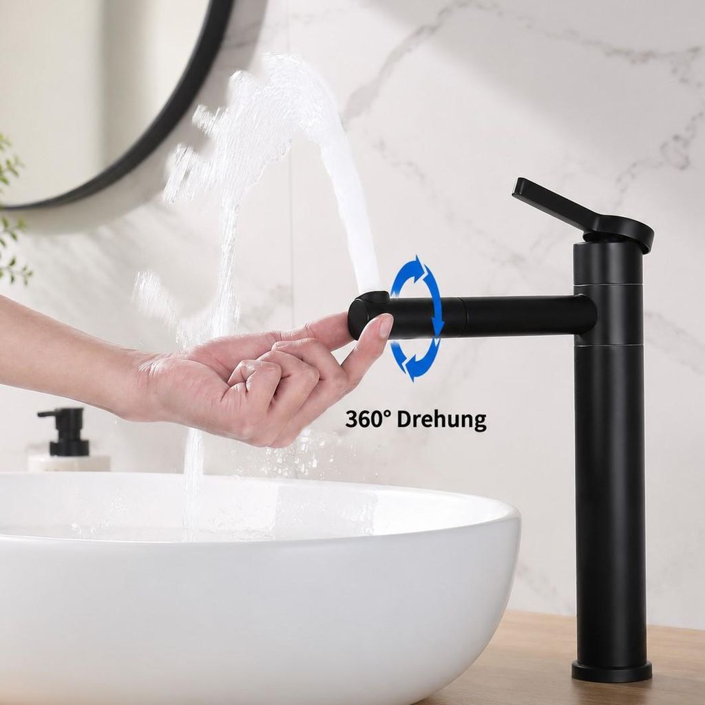 Černá koupelnová baterie, otočná o 360°, umyvadlová Obrázek produktu 