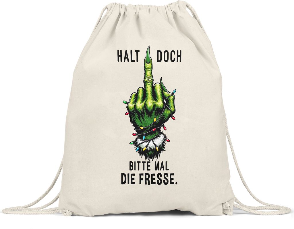 Halt doch bitte mal die Fresse Turnbeutel Anti Xmas Lustig Weihnachten Witz Mittelfinger