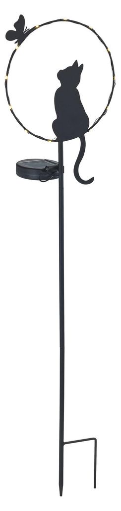 Maximex Solar LED Gartenstecker Katze mit Schmetterling, Dämmerungssensor, wetterfest, Solarlicht für Garten und Balkon, 20 x 85 x 11,2 cm, Metall