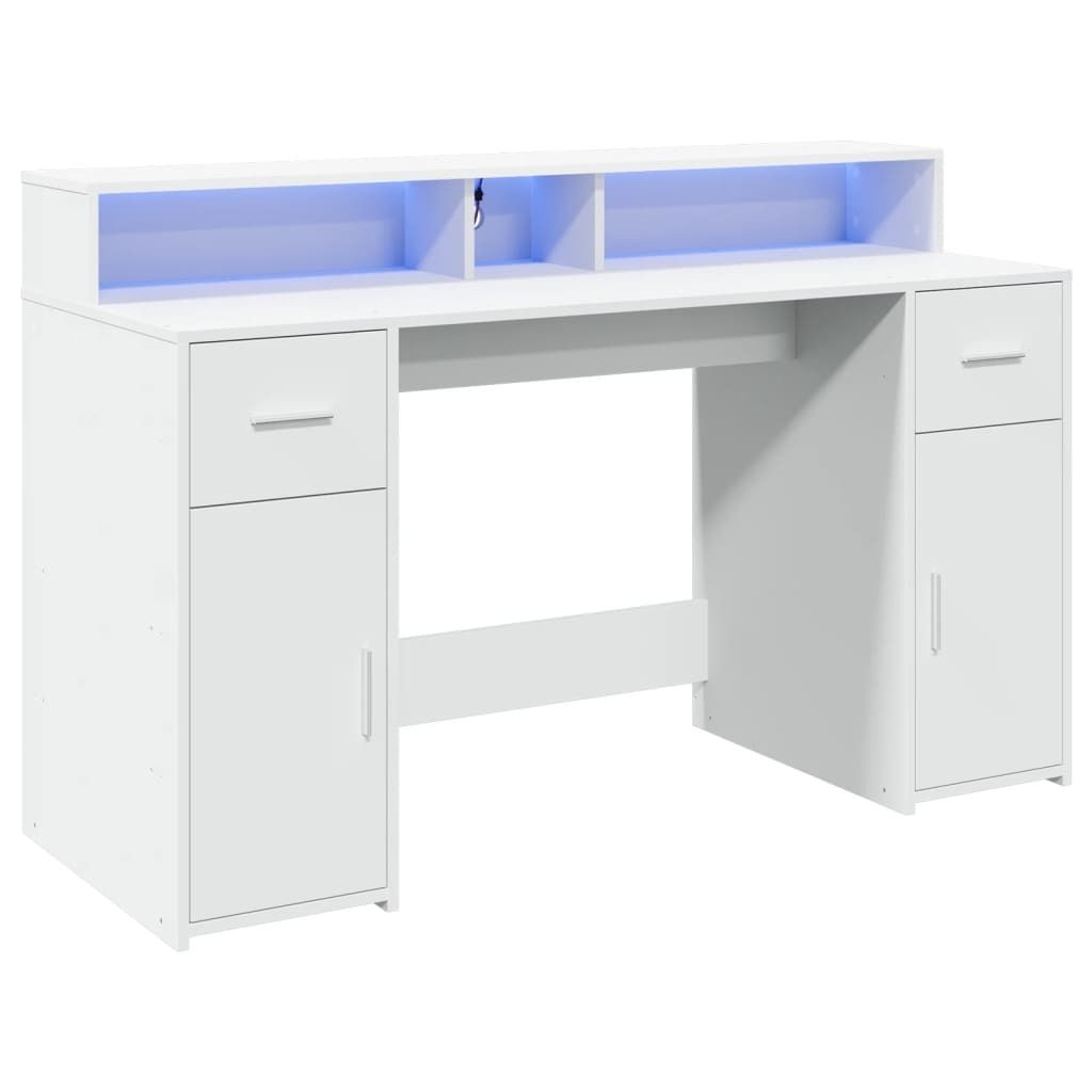 "SALE 2026"Kommoden - Weiß LED-Schreibtisch Weiß 140x55x91cm Holzwerkstoff Stabli Möbel9607135