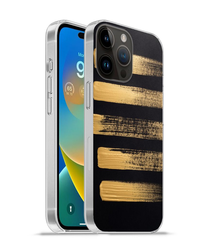 MuchoWow Handyhülle Schutzhülle Hülle für Apple iPhone 14 Pro - Softcase Muster aus goldener Farbe auf schwarzem Hintergrund Silikon Softcase...