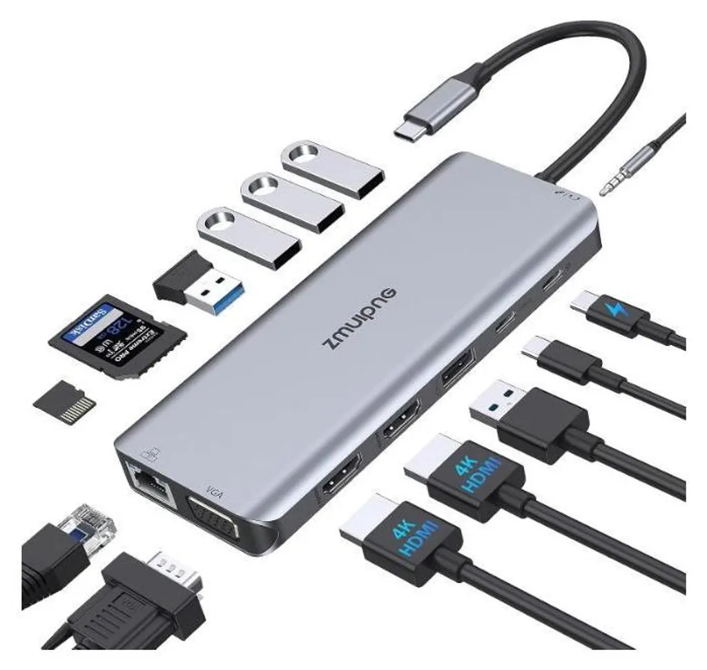 Adattatore USB C Multiuso per Laptop - 12 Porte con Doppia HDMI 4K