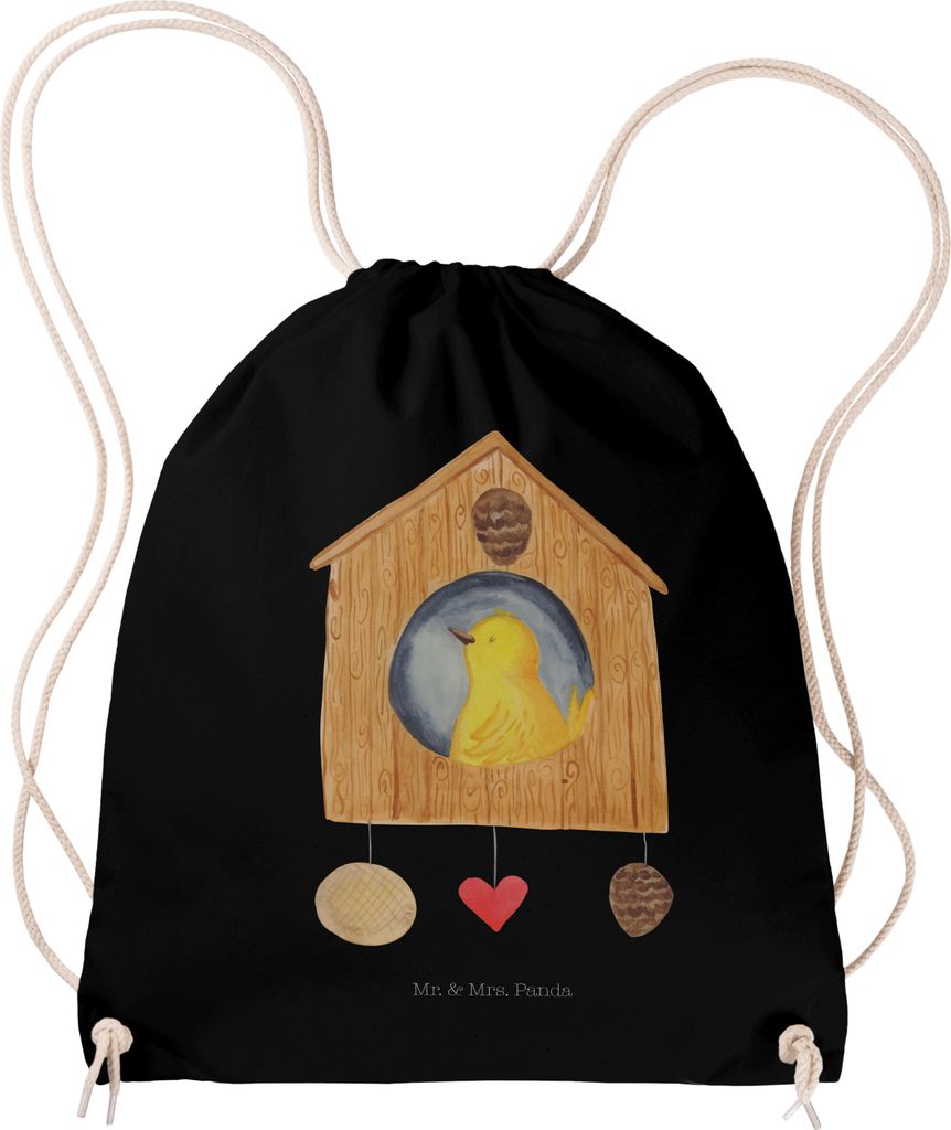 Mr. & Mrs. Panda Jutebeutel Vogel Haus - Schwarz - Geschenk, Baumwolltasche, Turnbeutel, wander rucksack, leichter, Castle, Zuhause, Lustige Sprüc...