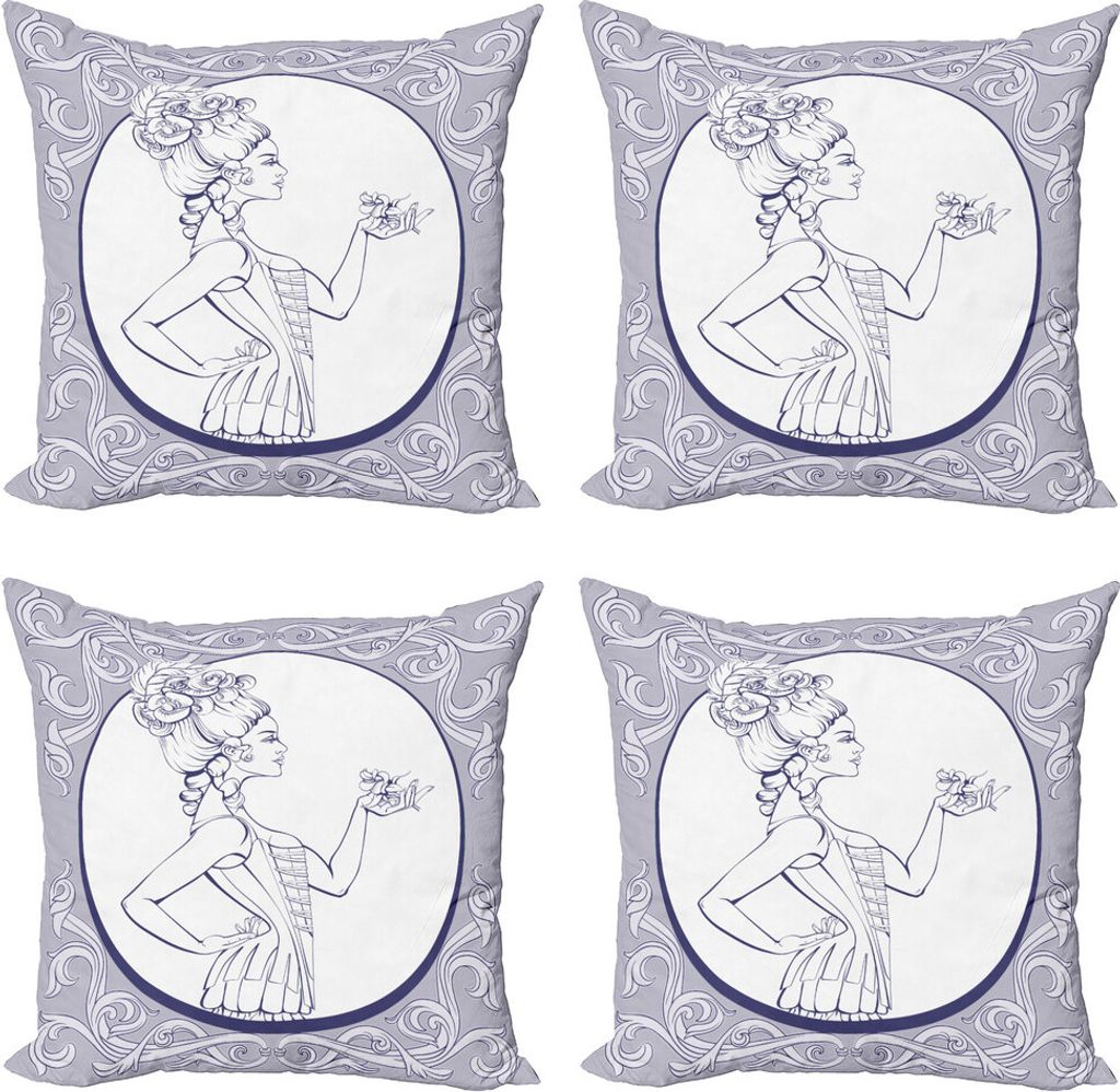 ABAKUHAUS Weinlese-Frau Kissenbezug Set (4 Stück), Rokoko, Moderner Doppelseitiger Digitaldruck, 45 cm x 45 cm, Blau Violett Pale Mauve