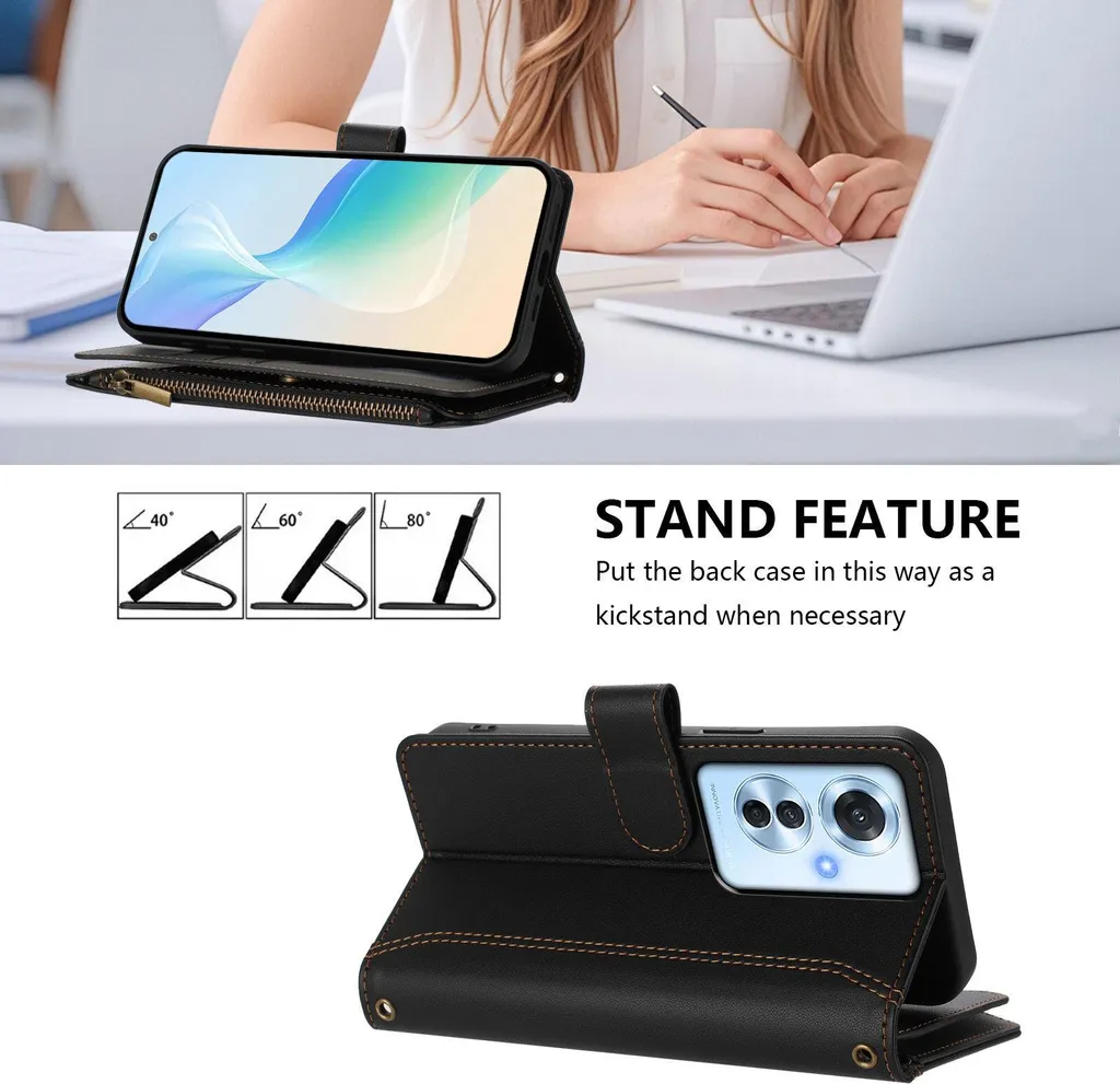 Cover Oppo F25 Pro / Reno11 F Business Portfolio con Zip e Stand - Nero - 2