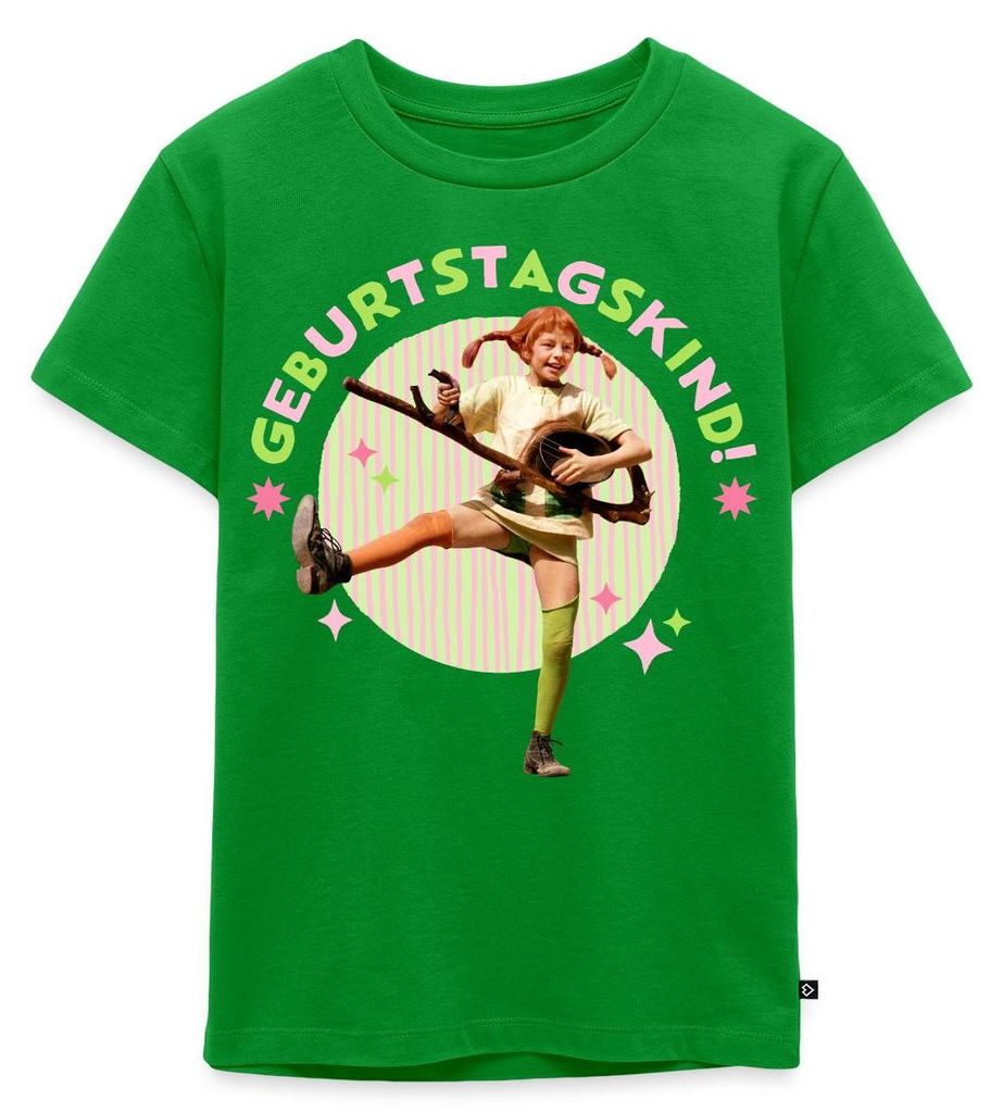 Spreadshirt Pippi Langstrumpf Geburtstag Pippi Mit Gitarre Kinder Premium T-Shirt, 110/116 (4 Jahre), Grün