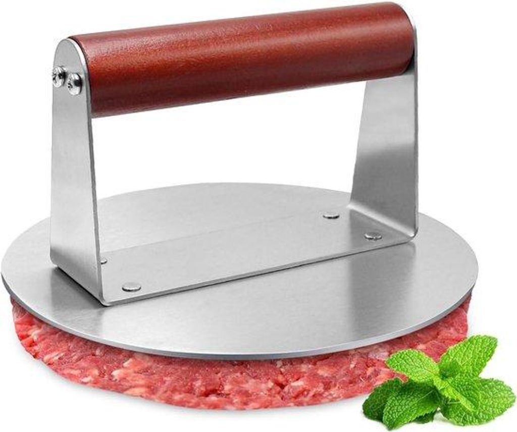 Famanu Burgerpresse Gusseisen 15 cm, Smash Burger Smasher mit Holzgriff, ideal für Fleisch, Steak und Bacon