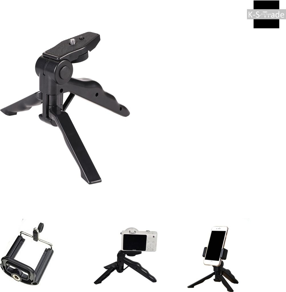 K-S-Trade Stativ Tisch-Ständer Dreibein Handy-Stativ Ständer kompatibel mit Huawei P Smart+ 2019 Mini-Stativ Smartphone Tripod Handy-Stativ aus