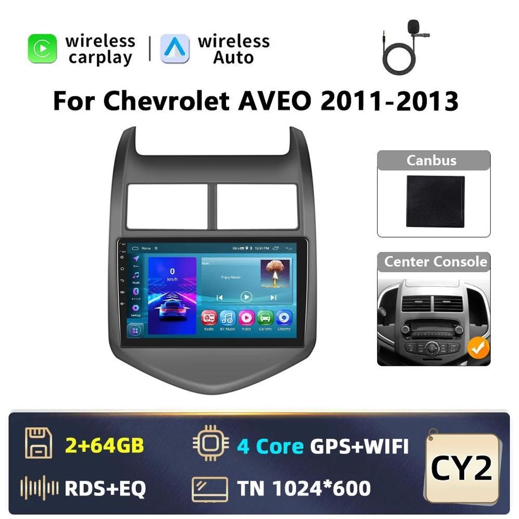 Für Chevrolet Aveo 2011–2013 - 2-DIN Android Autoradio - Touchscreen 23 cm - RAM 6 GB + ROM 128 GB - FM RDS - Ausgangsleistung 4x45 W - Dual-USB...