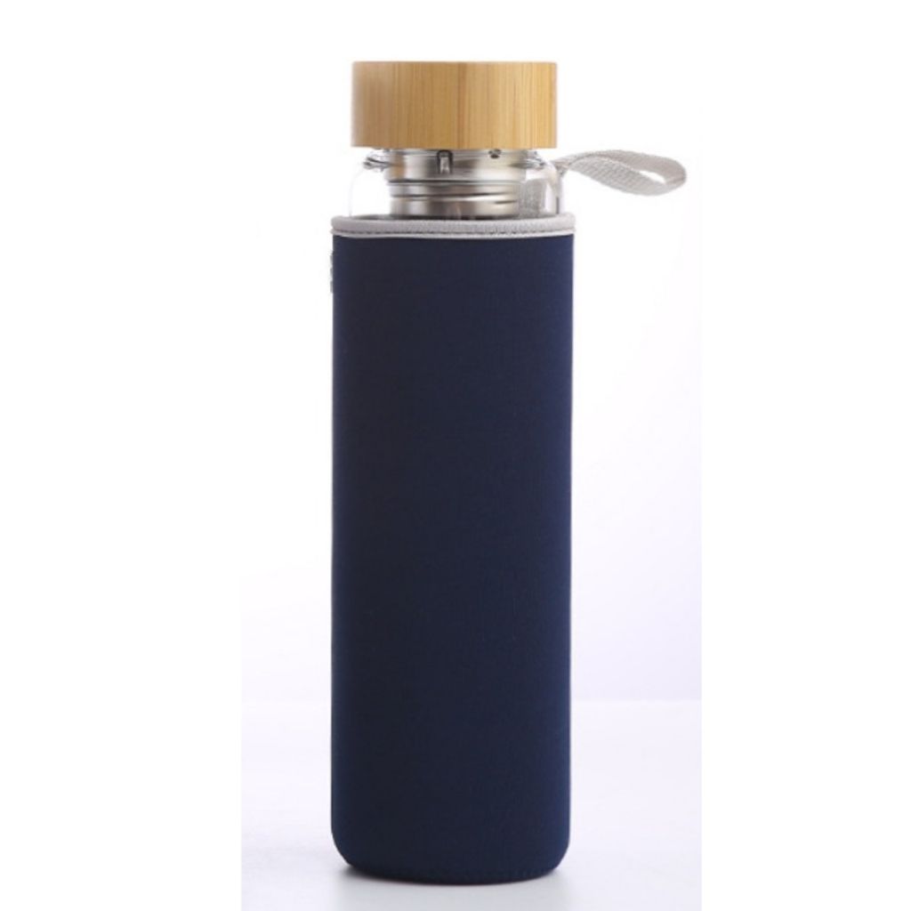 Penelife Teeflasche mit Sieb to go Edelstahl Glasflasche 1L Trinkflasche mit Früchtebehälter Bambus Deckel - Glastrinkflasche mit Schutzhülle 1L...