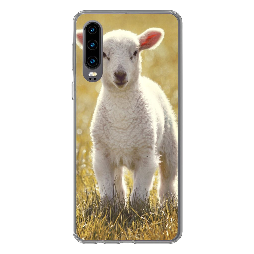 MuchoWow Handyhülle Schutzhülle Hülle für Huawei P30 Schafe - Gras - Sonne Silikon Softcase Handy Hülle - Kartenbesitzer