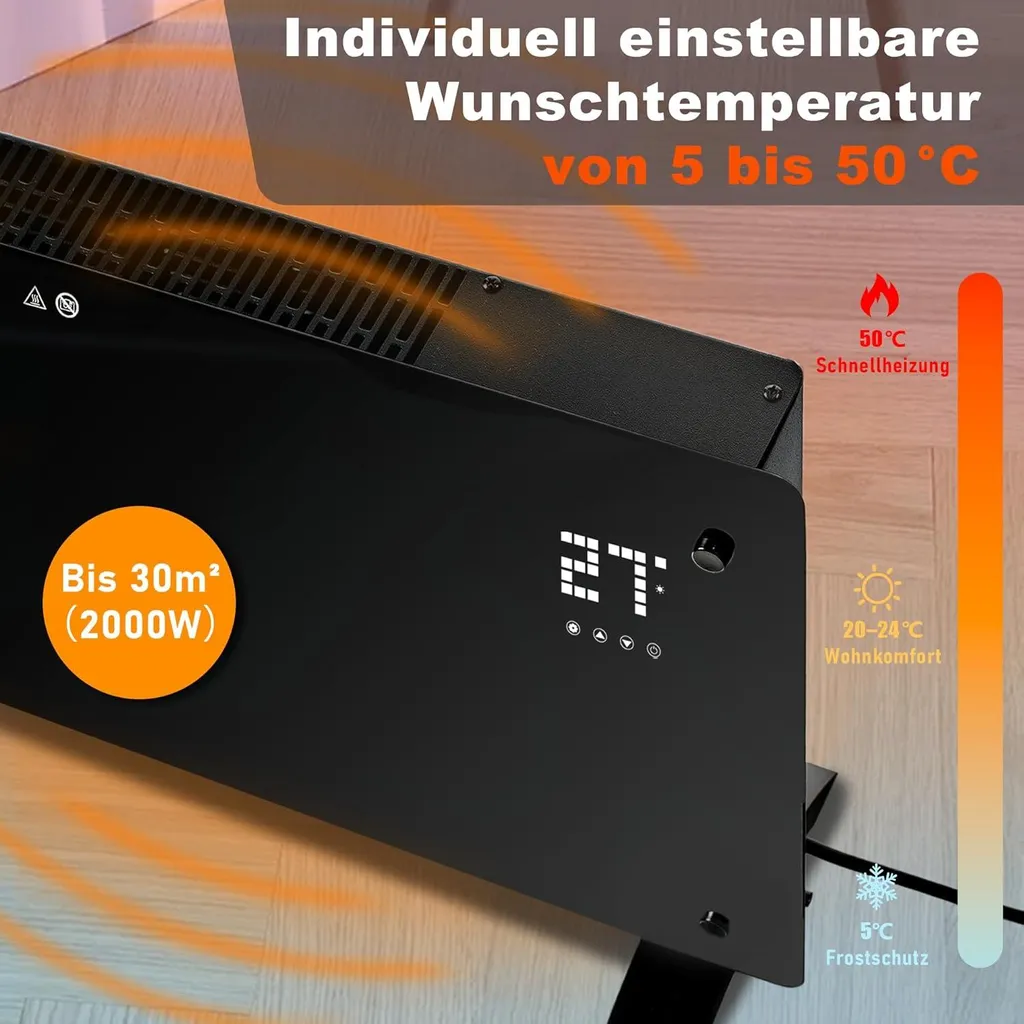 Radiateur Électrique Tactile 2000W ZMH avec Télécommande et Mode Éco