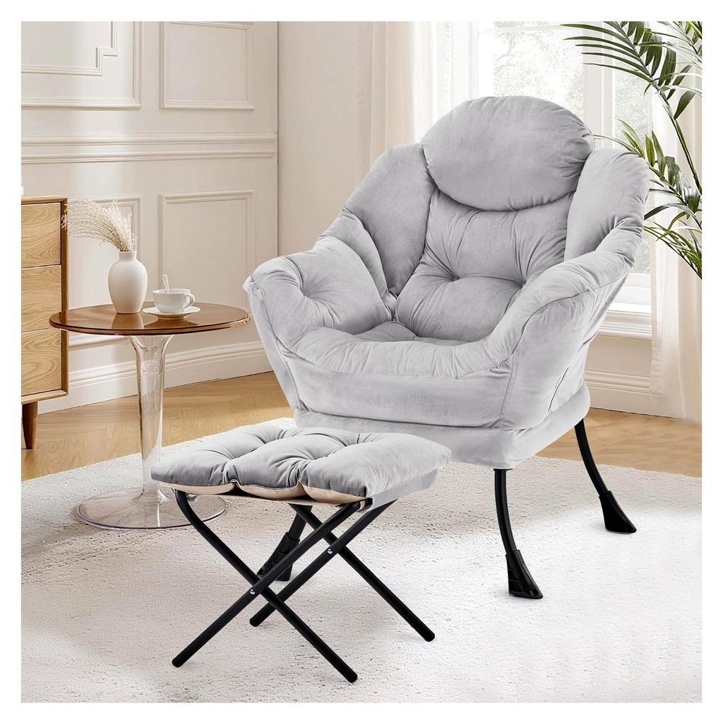 Lazy Chair mit Ottomane, Sessel für das Wohnzimmer, Ohrensessel mit Hocker, Bequemer Lesesessel mit Fußhocker, Relaxstuhl mit Fußstütze und Sei...