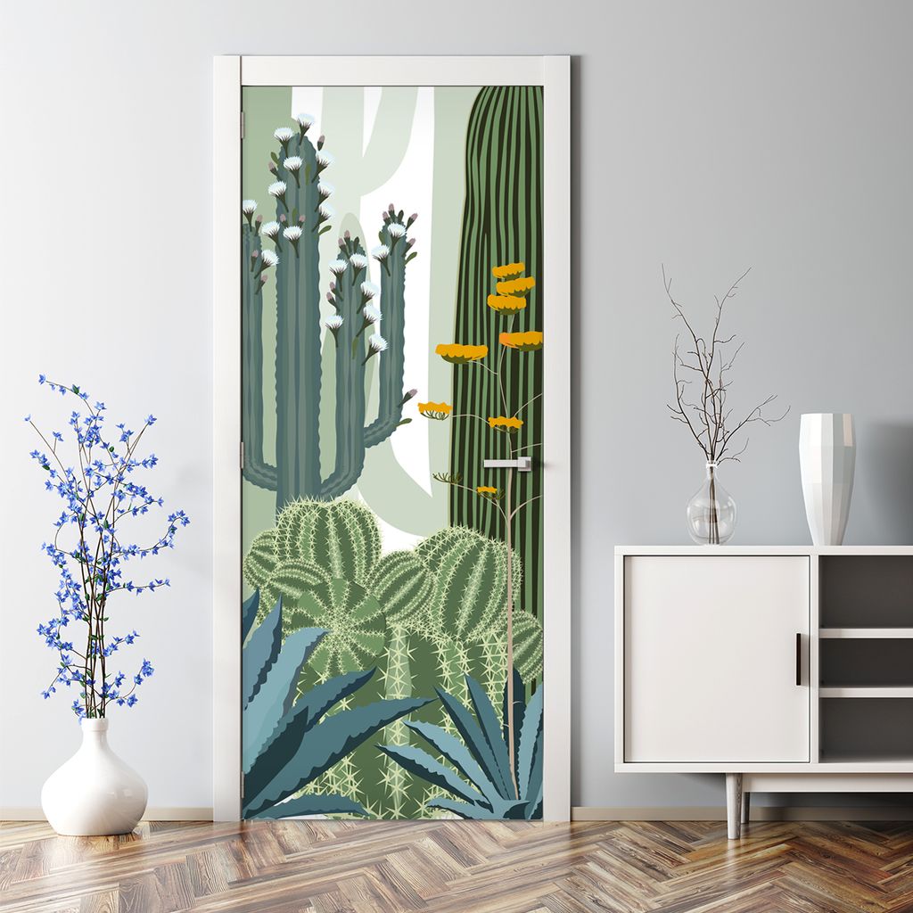 Dekorative Türfolie selbstklebend Klebefolie Aufkleber Abnehmbarer Blühende Kakteen 77 x 200 cm