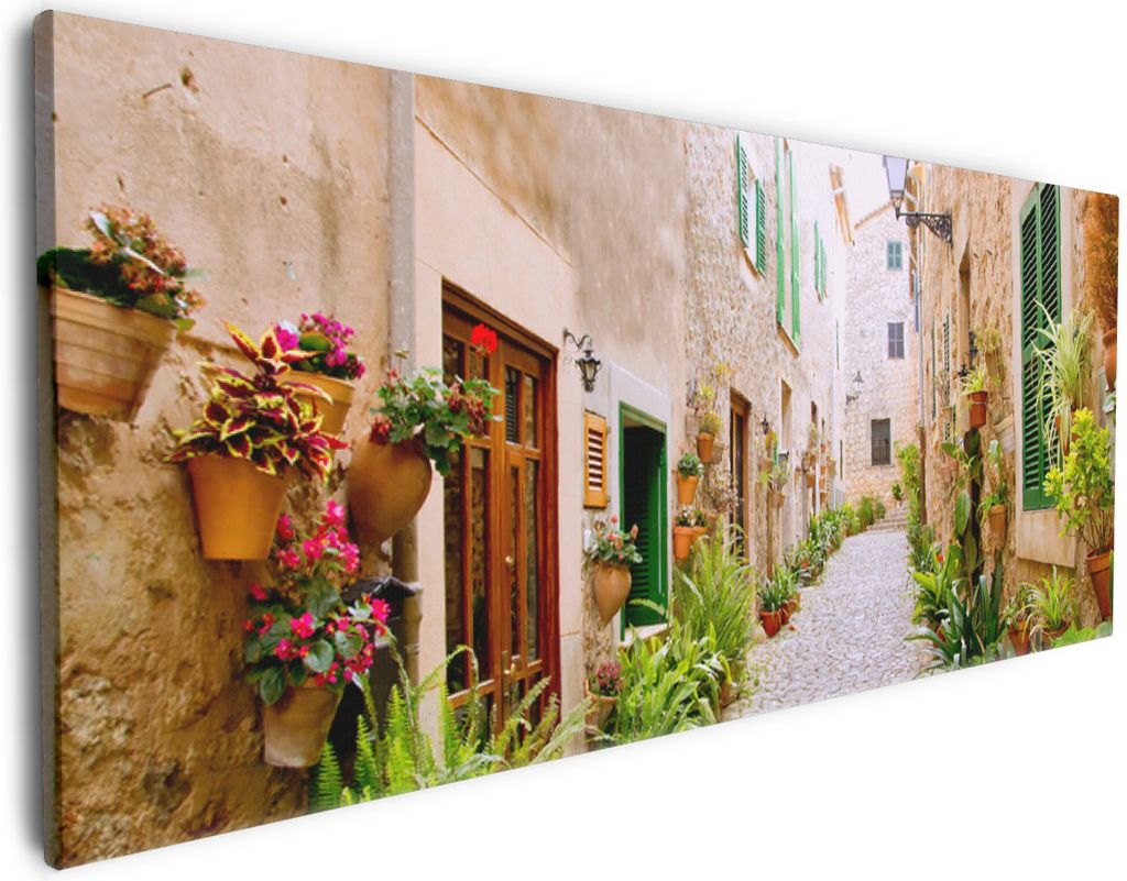 Wallario Premium Leinwandbild Südländische Gasse mit alten Produktbild 