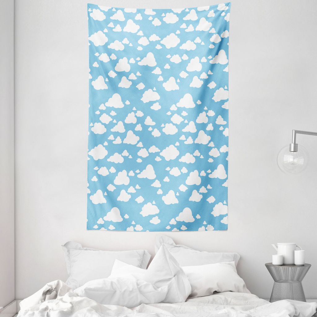 ABAKUHAUS Blau Wandteppich und Tagesdecke, Klar Sommer-Himmel-Muster aus Weiches Mikrofaser Stoff Waschbar ohne Verblassen Digitaldruck, 140 x 230 ...