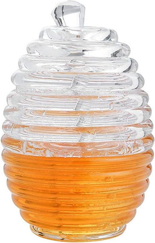 Honiggläs 265ml transparent mit Löffel und Deckel für Zuhause