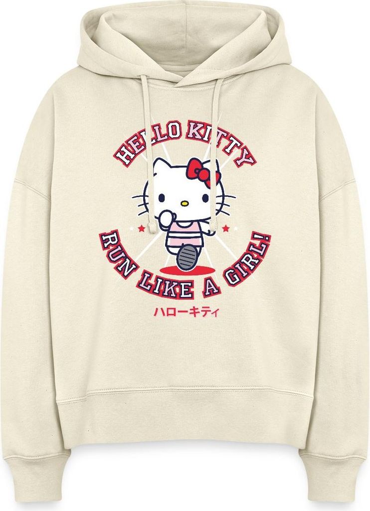 Spreadshirt Hello Kitty Run Like A Girl Sport Frauen Boxy Organic Hoodie, S, Natur