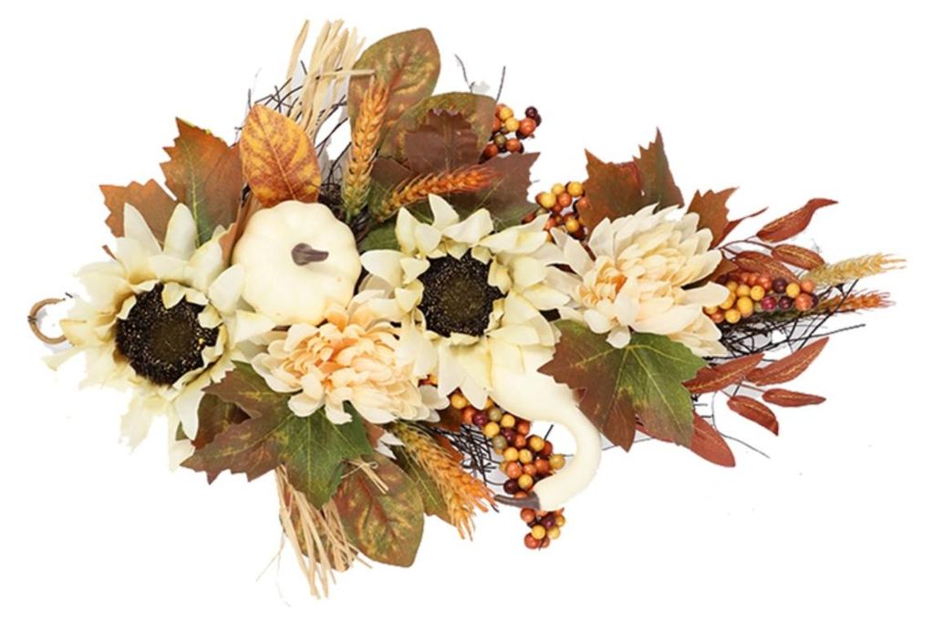 INF Weißer Kürbis-Tropfenkranz Polyester+PU 45.00cm x 30.00cm Türdeko