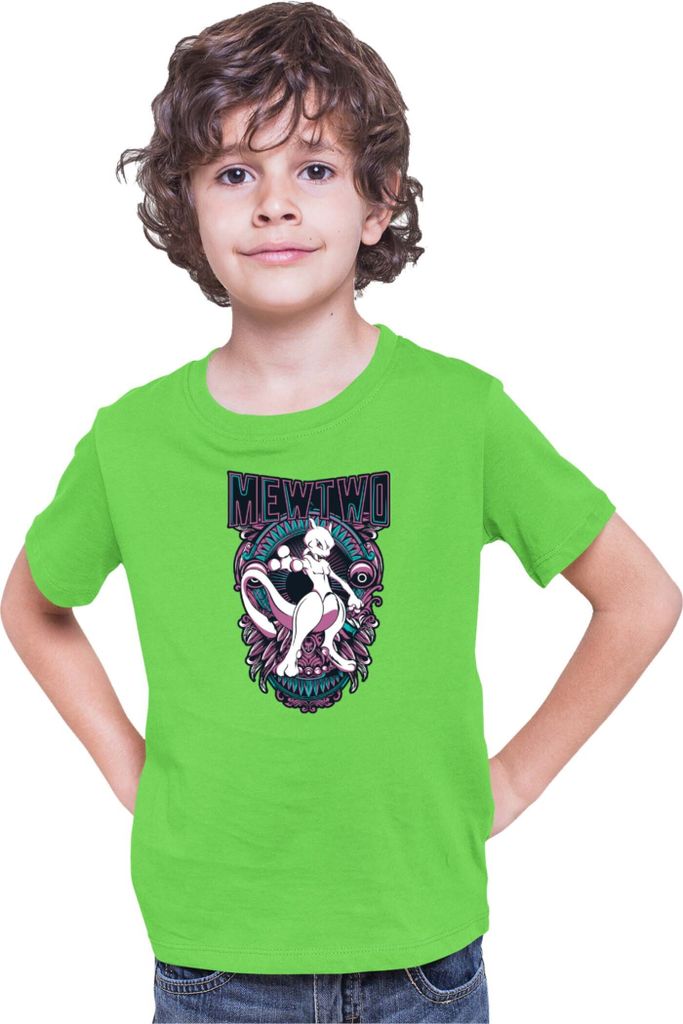 Kinder T-Shirt Japan Anime Manga Pokemon Mewtwo, 12-13 Jahr - 152 / Lime