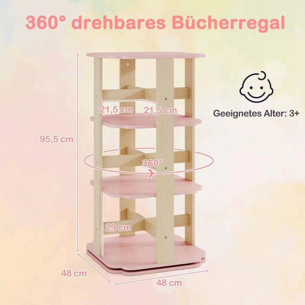 Bibliothèque enfant rotative gain de place rose pour ranger 12 sections - 2