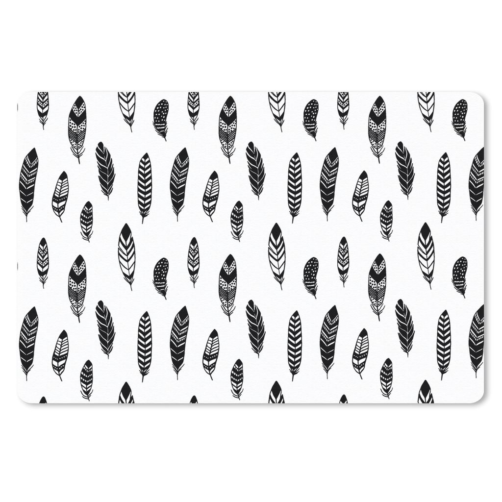 MuchoWow Schreibtischunterlage Federn - Schwarz und weiß - Muster - Vogel 60x40 cm - XXL Mauspad - Großes Mauspad