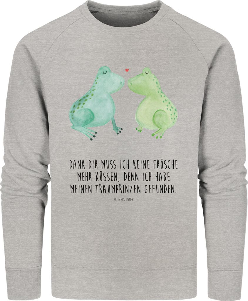 Mr. & Mrs. Panda Baumwoll Sweatshirt Frosch Liebe Größe M - Heather Grey - Geschenk, Bio Pullover, Freundin, Pulli, Kuss, Frösche, Hochzeitstag,...