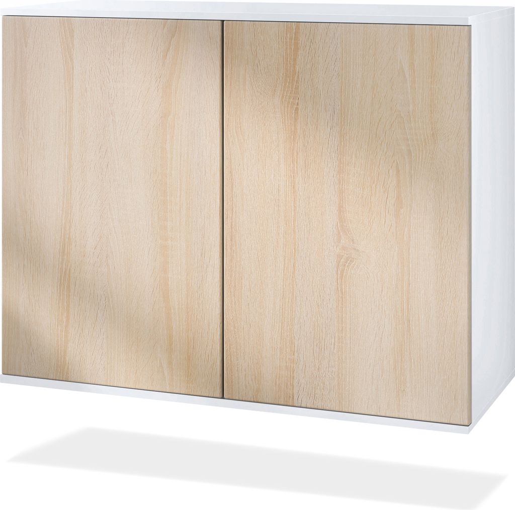 Vladon Kommode Skadu V3, Moderner Küchenschrank mit 2 großen Türen Weiß matt / Eiche sägerau (92,5 x 73.5 x 35)
