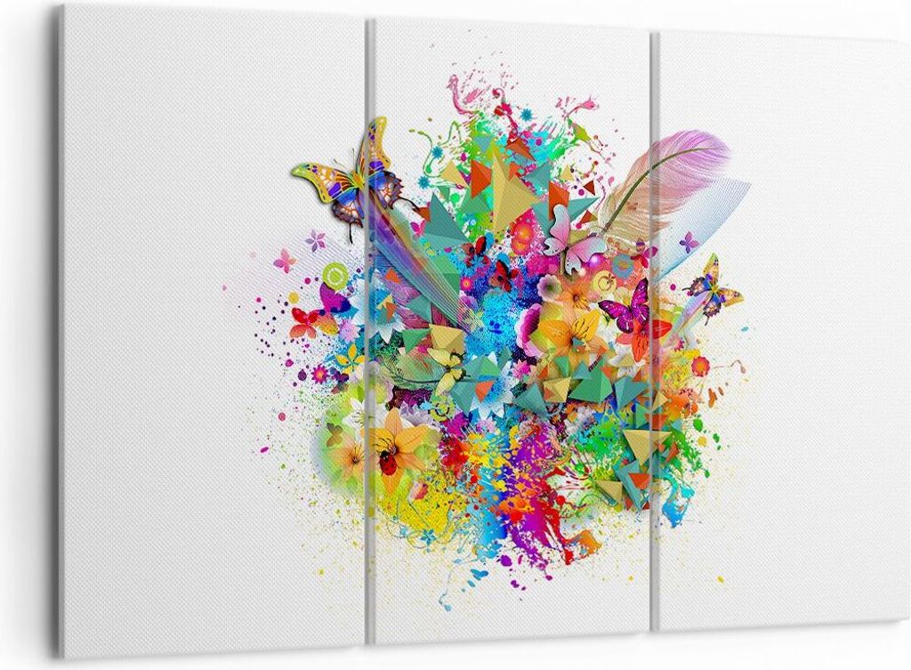 Bild auf Leinwand - Leinwandbild - Schmetterling Farbe Blume Komposition - 105x70cm - Wand Bild - Wanddeko - Leinwanddruck - Bilder - Kunstdruck - ...