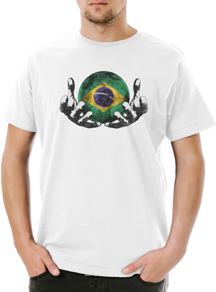 Urban Backwoods Brazil Football Magic Ball, Herren T-Shirt, Farbe: Weiß, Größe: XS