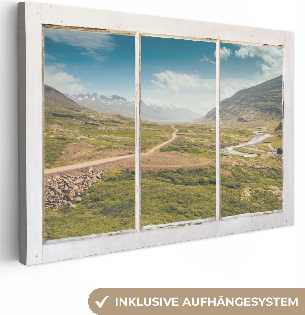 OneMillionCanvasses - Leinwandbilder - 150x100 cm, Aussicht - Weg - Berg, Wandbilder Kunstdruck Wanddekoration