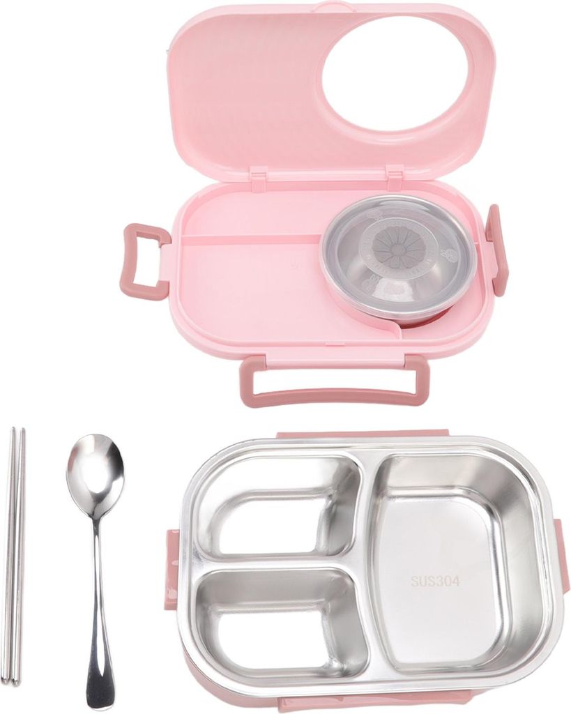 1450ml Bento Lunch Box Edelstahl Fach thermische Bento Box Double Layer Bento Container für Studenten Rosa