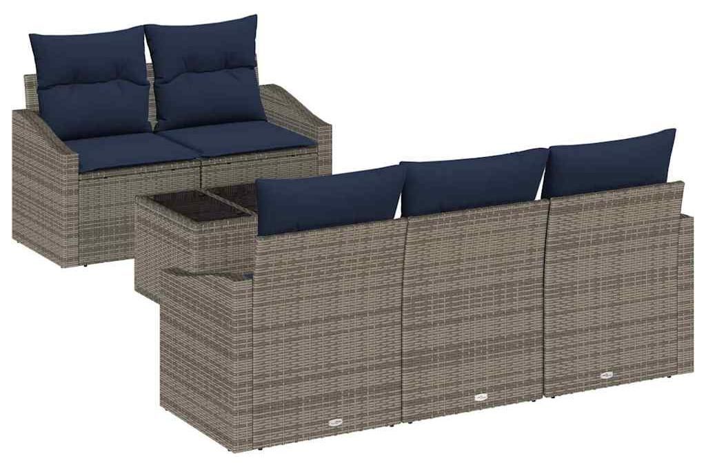 vidaXL Sofa Set mit Kissen 6 pcs Grau und Marineblau Poly-Rattan