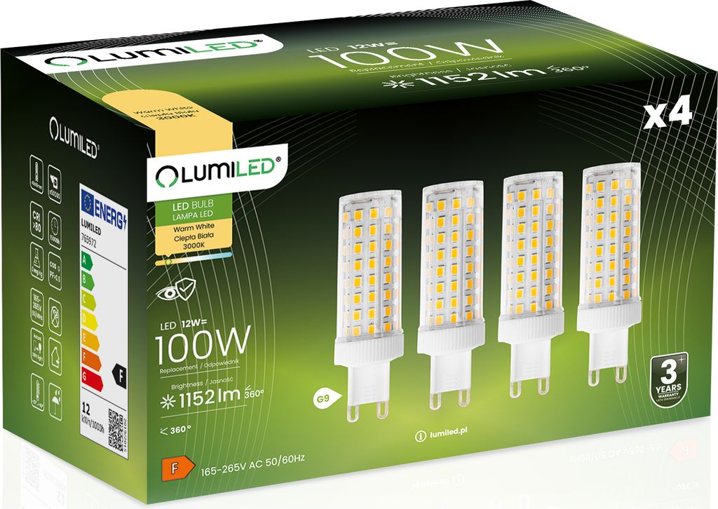 LUMILED LED žiarovky G9 sada 4 žiaroviek 12W (nahrádza 100W Obrázok produktu 