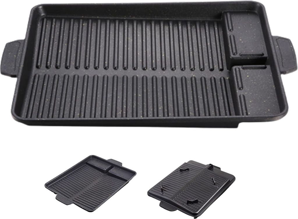 Grillplatte 14,57 x 10,24 Zoll BBQ-Grillrost, Grill, antihaftbeschichteter Aluminium-Grillplattenaufsatz mit Griff für Camping-Gasherd, Elektroher...