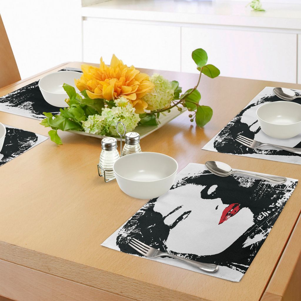 ABAKUHAUS Frau Platzmatten, Lustige Verlockende Frau Kühle Attraktive sexy schöne Silhouette mit Feminine, Tiscjdeco aus Farbfesten Stoff für da...