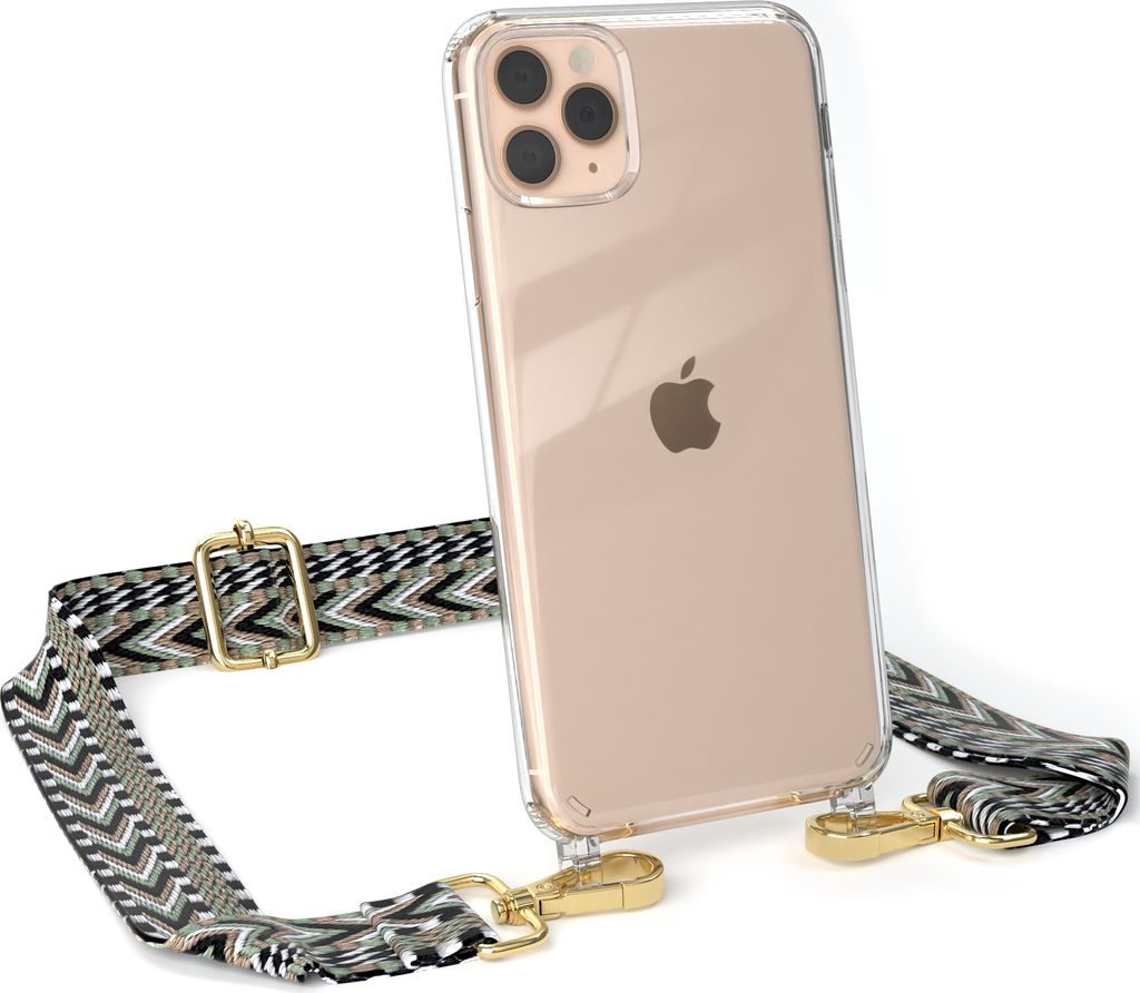 EAZY CASE Handykette - Verstellbarer Trageriemen kompatibel mit Apple iPhone 11 Pro Max, Handykordel mit transparenter Silikon-Hülle, Band in Grün