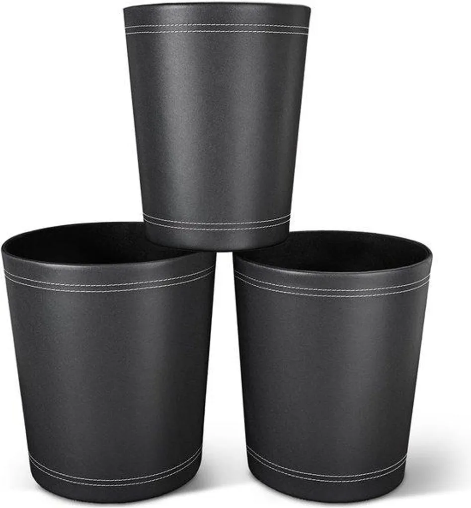 Corbeille à papier de bureau noire cuir - Finie la corbeille fragile
