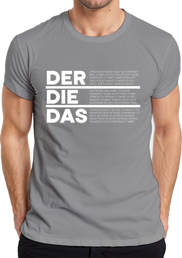 DER DIE DAS Deutsch Grammatik Artikel Lustig Spruch Ironie Sarkasmus Herren T-Shirt, Grau, M