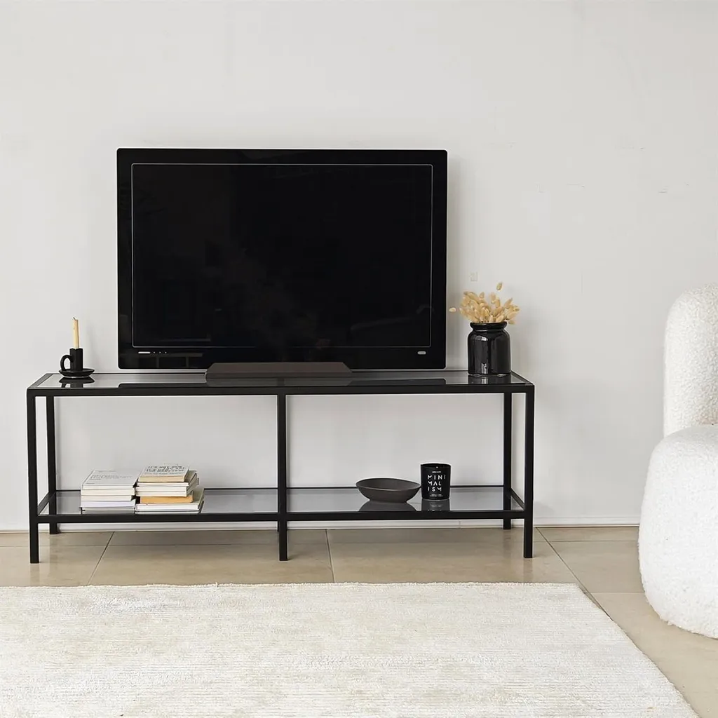 Banc TV en verre gris foncé Skye Decor Basic - Support Longueur 130cm - 2