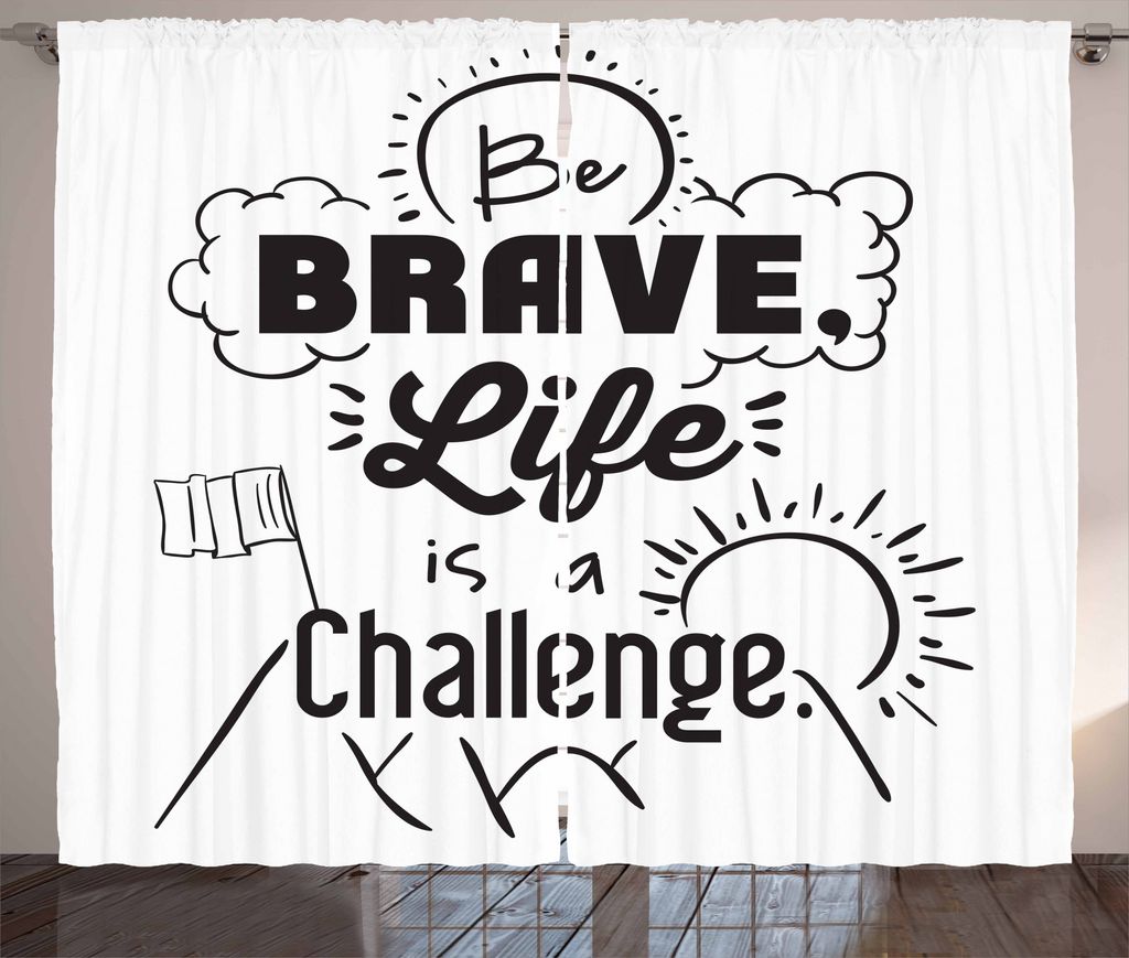 ABAKUHAUS Zitate Rustikaler Vorhang, Be Brave Themed Slogan, Wohnzimmer Universalband Gardinen mit Schlaufen und Haken, 280 x 175 cm, Weiß Schwarz